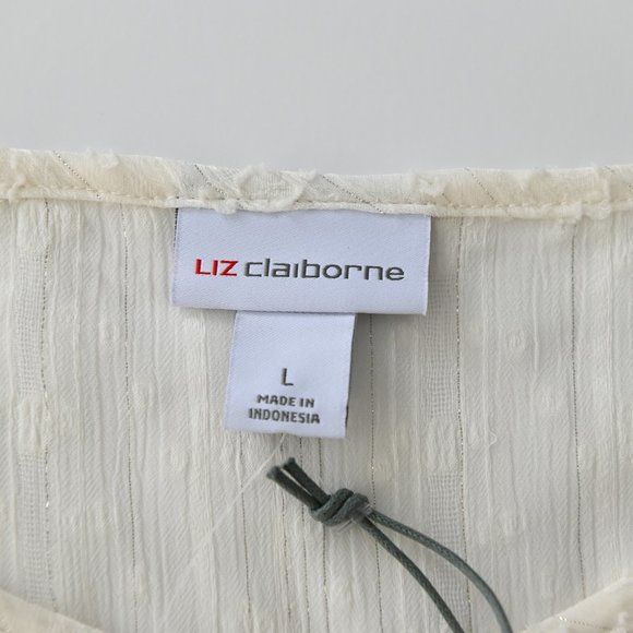 LIZ CLAIBORNE Ivory Pullover Long Sleeve Blouse with Camisole - Size L - NWT - Picture 11 of 13
